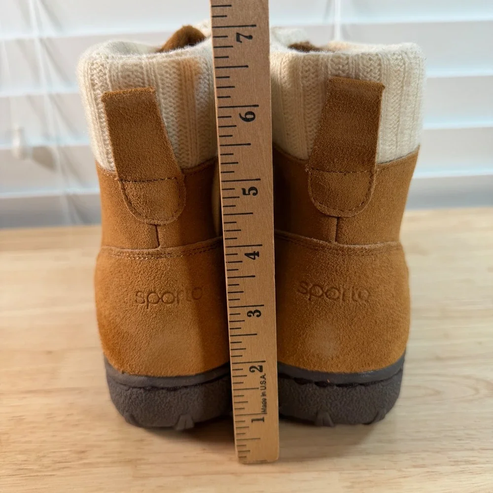 Sporto Boho Camel Brown Suede Winter Ankle Boots Sweater Cuff Womens 9 M